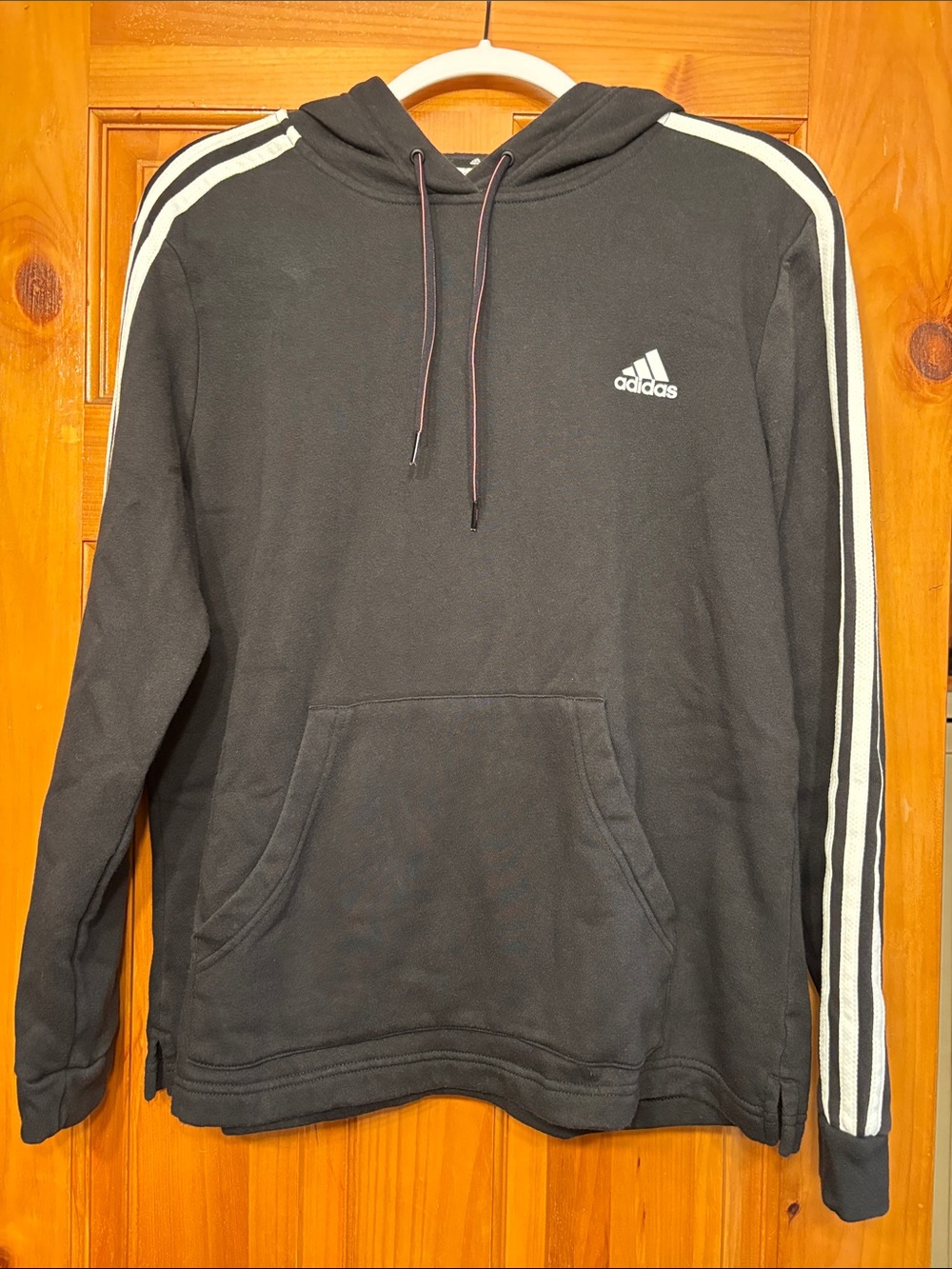 adidas Black Hoodie with White Stripe Accents